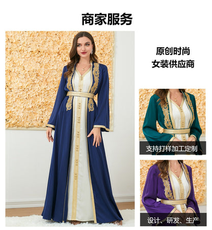 3189muslim dress新款秋冬女装穿搭外贸两件套长裙跨境长袖连衣裙