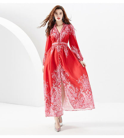 Party Romance with you D1 Long dress with red lantern sleeves