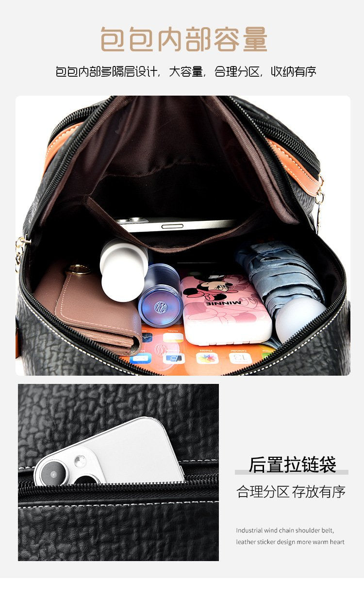 Backpack品牌真皮质感双肩包2024新款时尚休闲旅行大容量女包中年妈妈背包