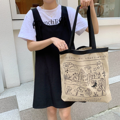 Shopping bag2791 ins风涂鸦帆布包女学生通勤背心包大容量单肩包手提托特包