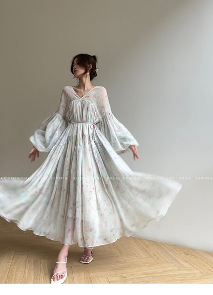 Party Romantic Loose Lantern Sleeve Long Dress