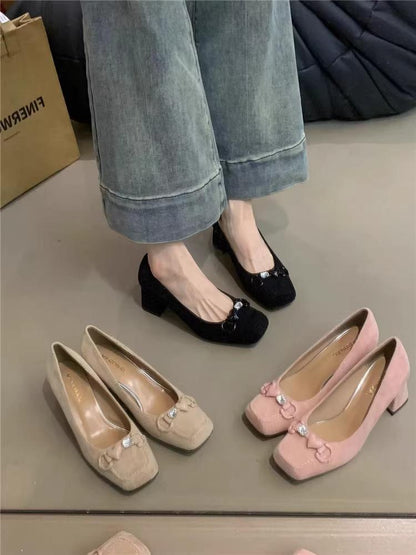 Chunky heel shoes玛丽珍鞋女仙女高跟鞋2024年新款法式气质优雅粉色爱心粗跟单鞋