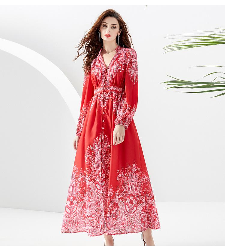 Party Romance with you D1 Long dress with red lantern sleeves