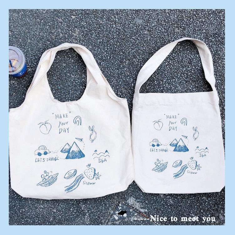 Shopping bag99304  ins单肩手提帆布包袋女可爱卡通插画托特包学生潮