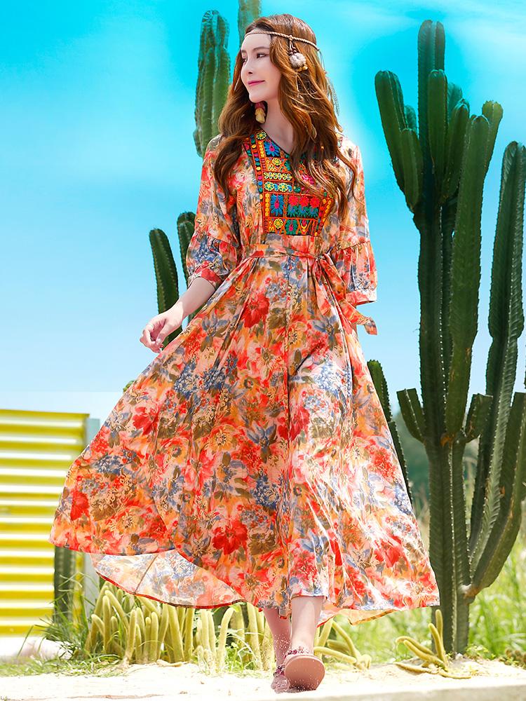 Bohemian Travel Ethnic Style Holiday Dress