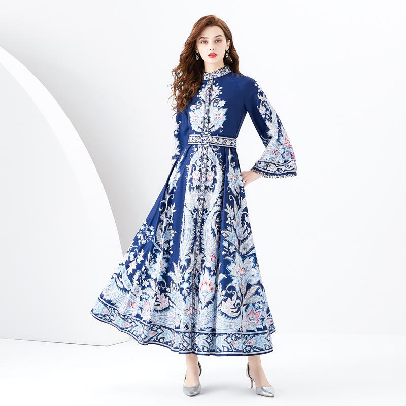 Romance with you D1 print dress with flared sleeves