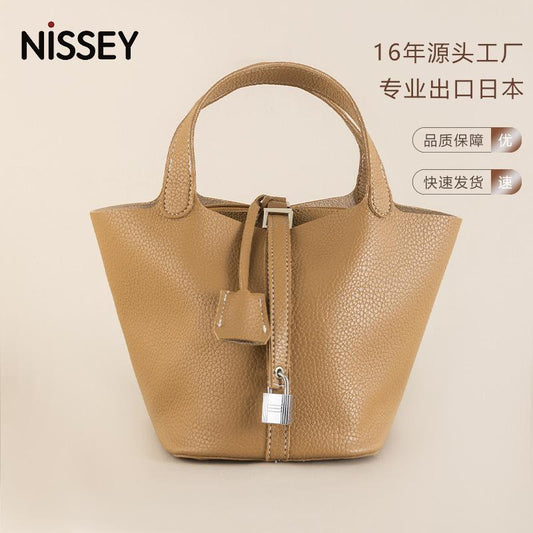 Shoulder handbag2024新款菜篮子包 荔枝纹纯色高级感手提子母包大容量水桶包现货