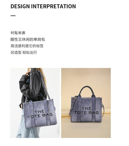 Tote bag跨境新款PU牛仔渐变色潮流时尚大容量单肩包女包通勤斜挎包托特包