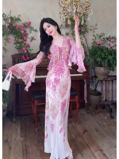 Fairy Exquisite Super Beautiful Design Goddess Style Floral Chiffon Dress