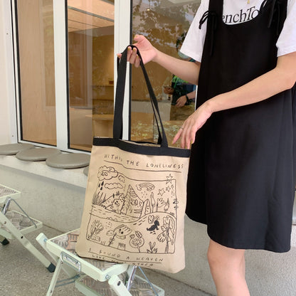 Shopping bag2791 ins风涂鸦帆布包女学生通勤背心包大容量单肩包手提托特包