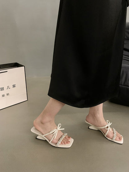 Peep-toe heels小众法式气质高跟水钻小凉拖鞋仙女鞋子2024新款夏季外穿黑色凉鞋