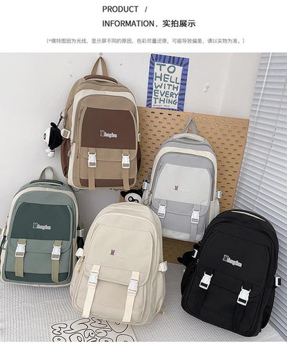 Backpack韩版双肩包学院风大容量休闲布包日系原宿风高中生初中生拼色书包