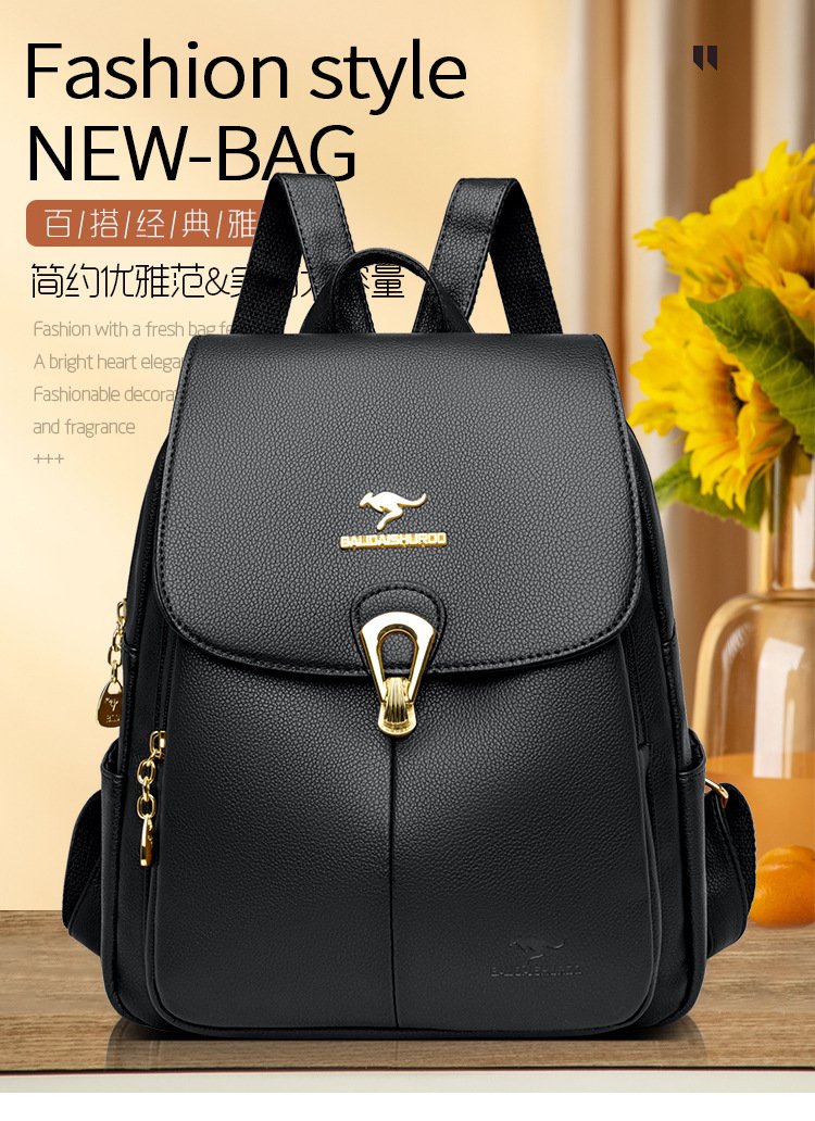 Backpack软皮双肩包女2022新款大容量女士背包时尚潮流妈妈包防盗旅行书包