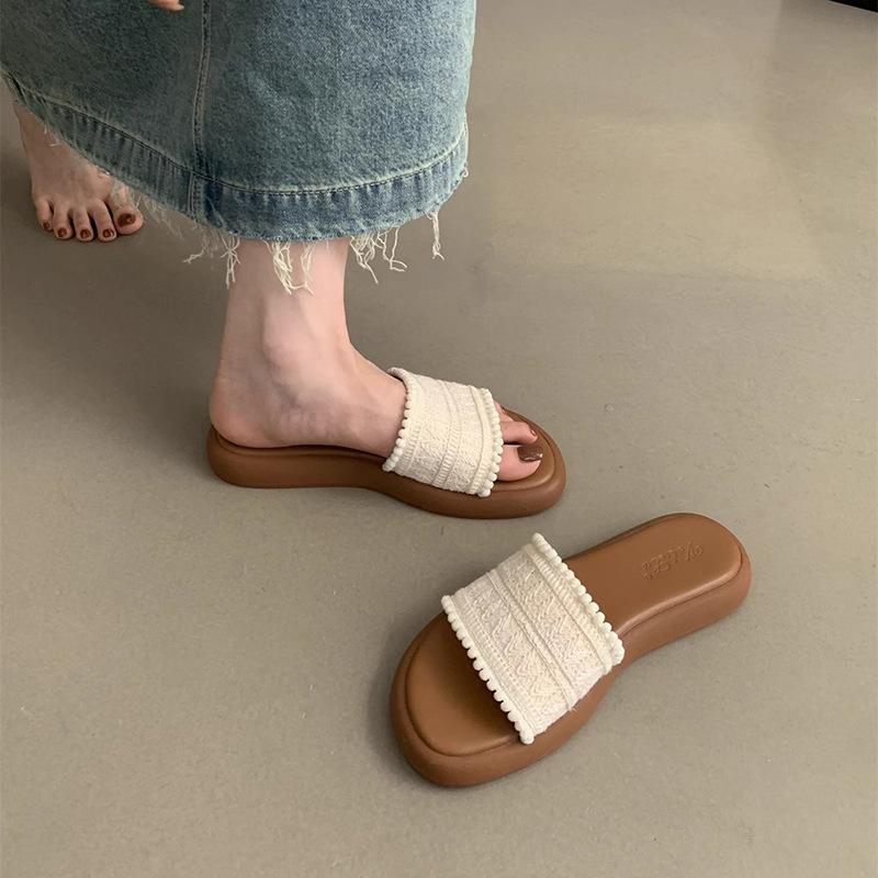 Open-toed sandals2024波西米亚厚底拖鞋女夏季外穿新款韩版温柔仙女风软平底海边沙