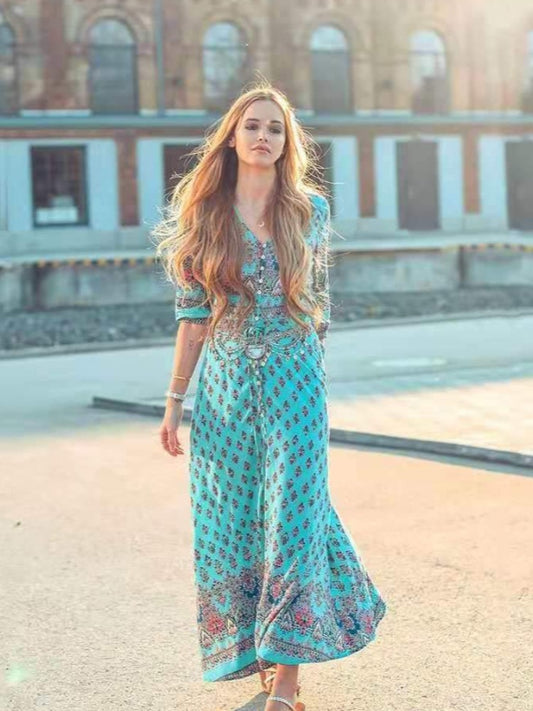 Bohemian Print Swing Maxi Dress