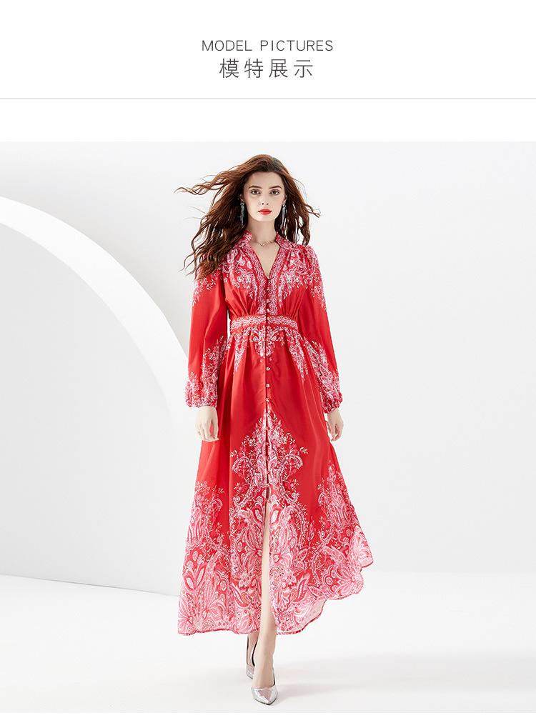 Party Romance with you D1 Long dress with red lantern sleeves