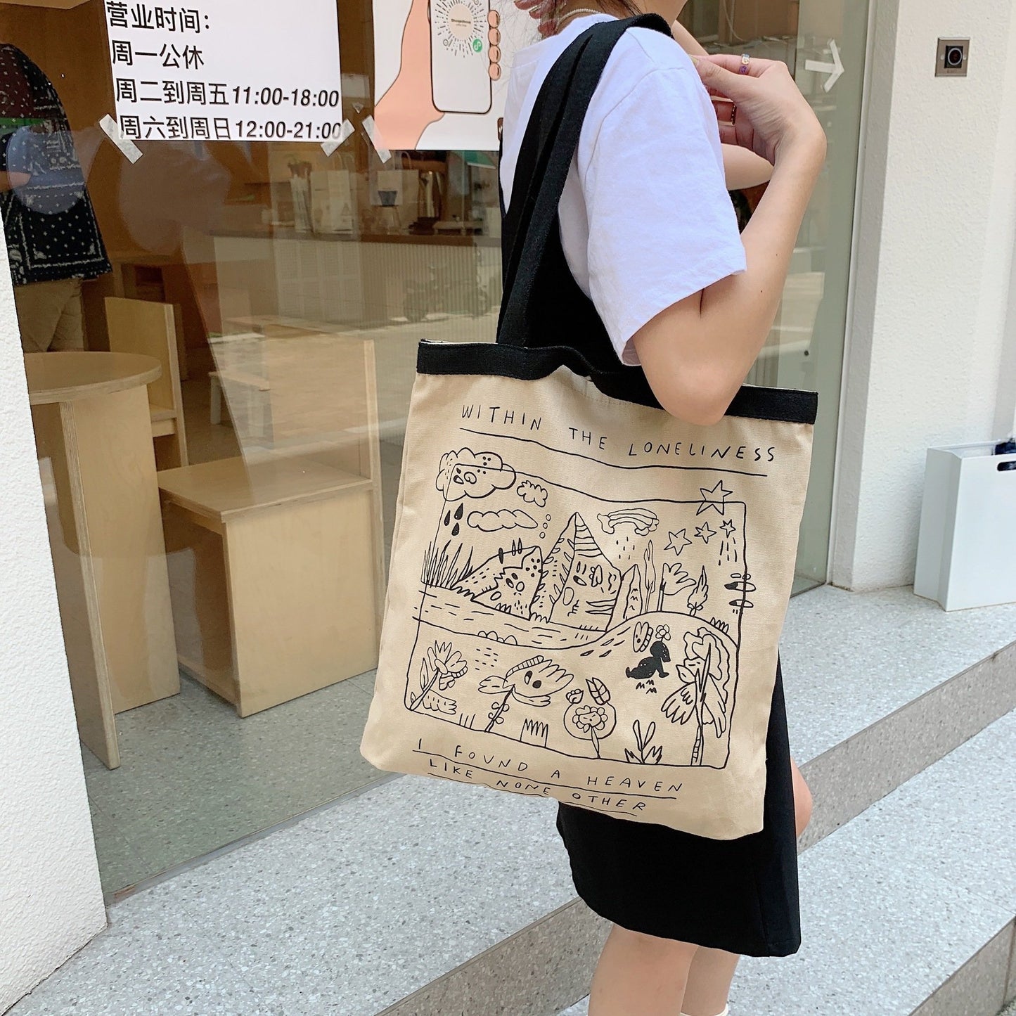 Shopping bag2791 ins风涂鸦帆布包女学生通勤背心包大容量单肩包手提托特包