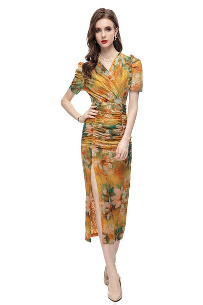 Fairy Fashion Printed Light Luxury Elastic Waist Dress