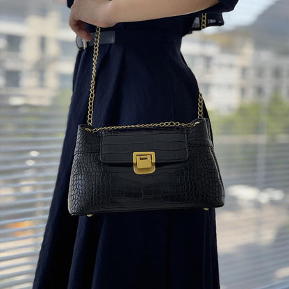 Shoulder handbag【加工定制】时尚百搭链条包 鳄鱼纹腋下单肩斜挎包翻盖pu包