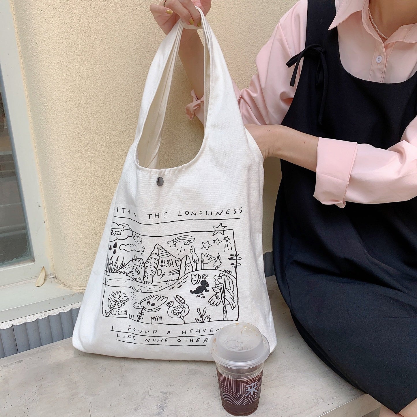 Shopping bag2791 ins风涂鸦帆布包女学生通勤背心包大容量单肩包手提托特包