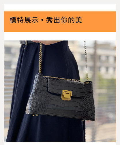 Shoulder handbag【加工定制】时尚百搭链条包 鳄鱼纹腋下单肩斜挎包翻盖pu包