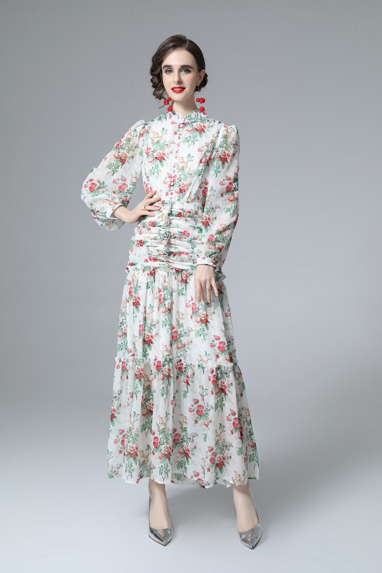 Fairy High Waist Elegant Fashionable Casual Printed Wrinkle Dress