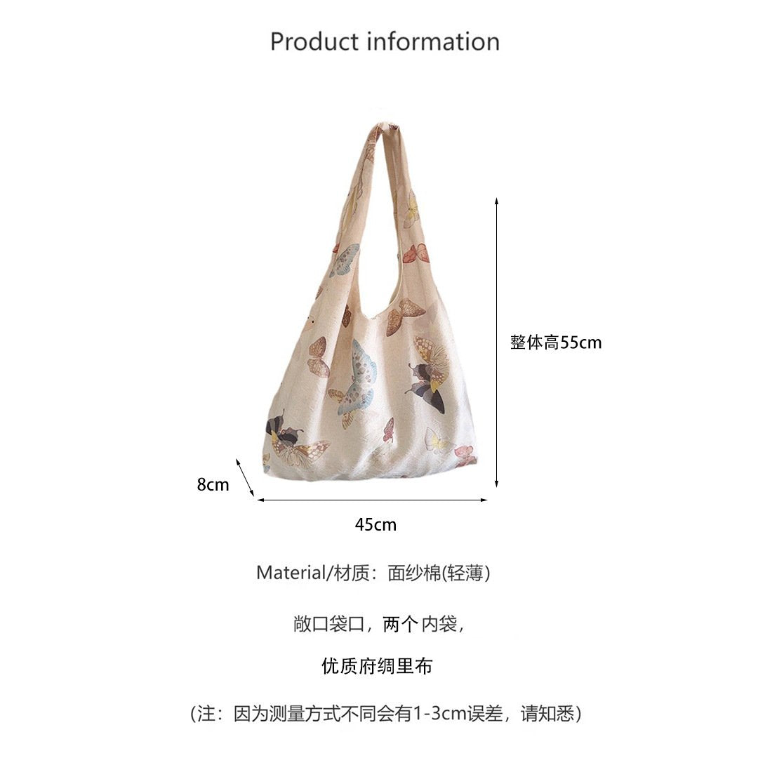 Shopping bag43292 国风中式蝴蝶帆布包女大容量背心单肩包轻薄学生手拎购物袋