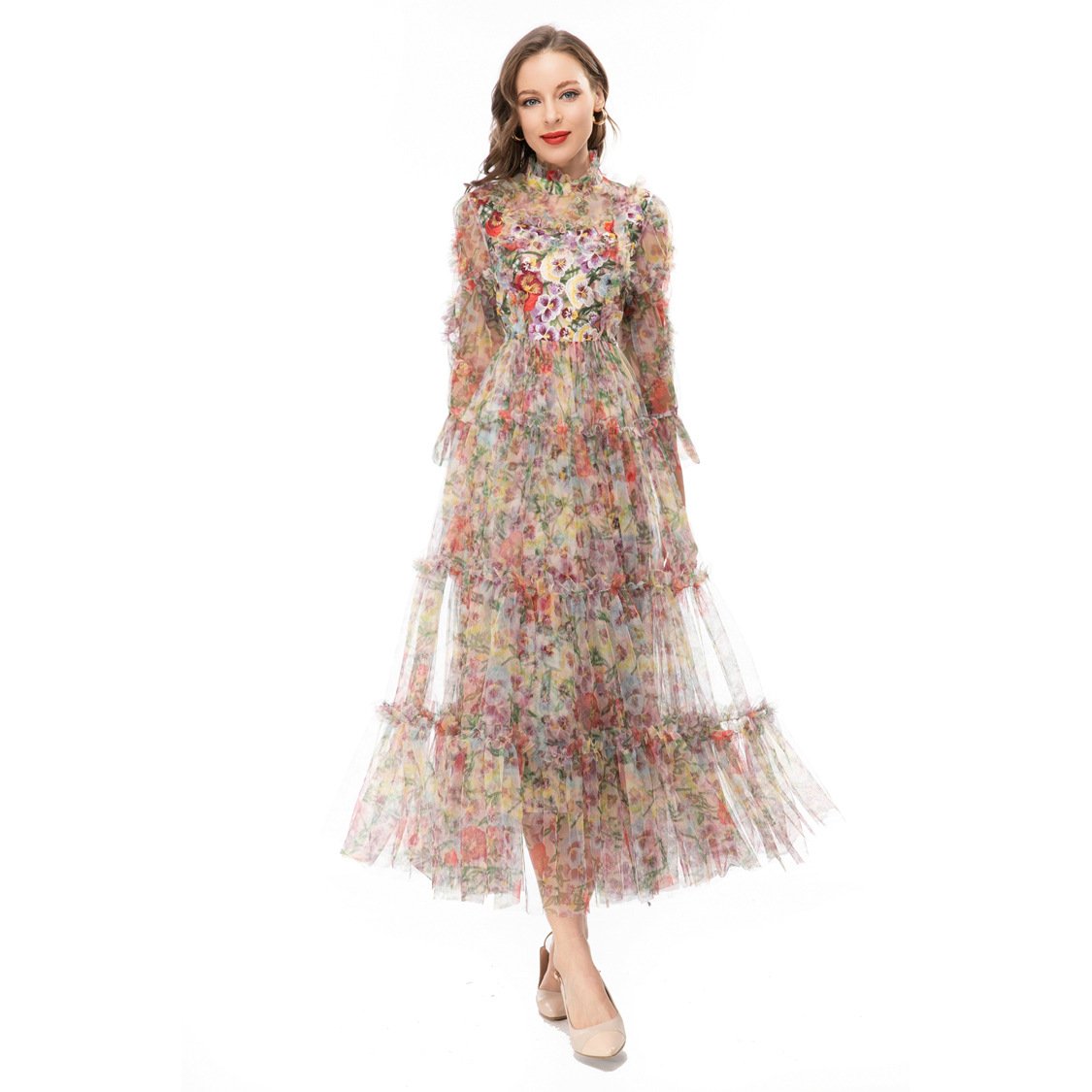 Fairy Cross-border Three-dimensional Embroidery Gauze Dress