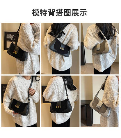 Shoulder handbag今年流行法式复古磨砂绒面腋下包包女2024新款洋气单肩腋下半月包