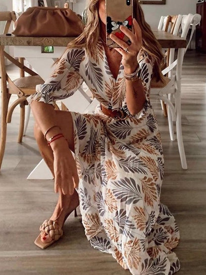 Bohemian New Style Printed Pleated Holiday Maxi Dress with Big Swing