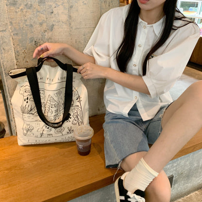 Shopping bag2791 ins风涂鸦帆布包女学生通勤背心包大容量单肩包手提托特包