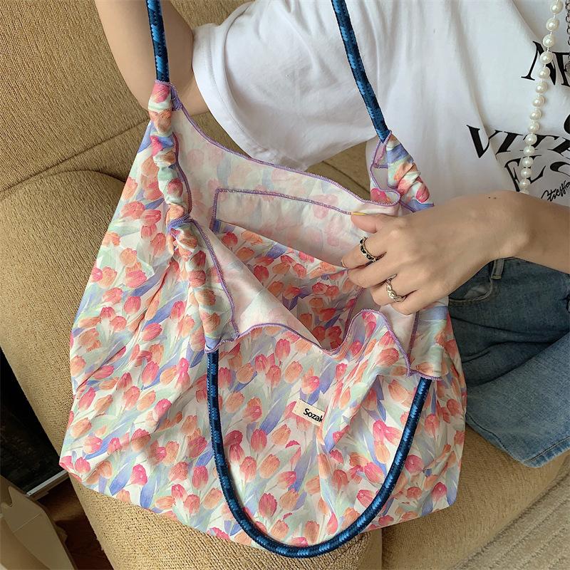 Shopping bag35243 小清新便携可折叠帆布包碎花托特包超市购物袋大容量手提袋