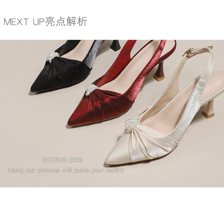 Peep-toe heels法式小跟单鞋凉鞋女夏仙女风配裙中跟尖头包头白色细跟高跟鞋