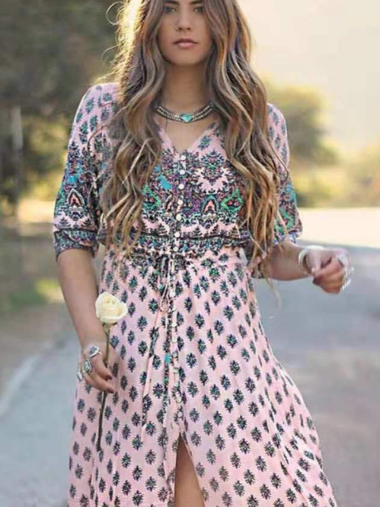 Bohemian Print Swing Maxi Dress