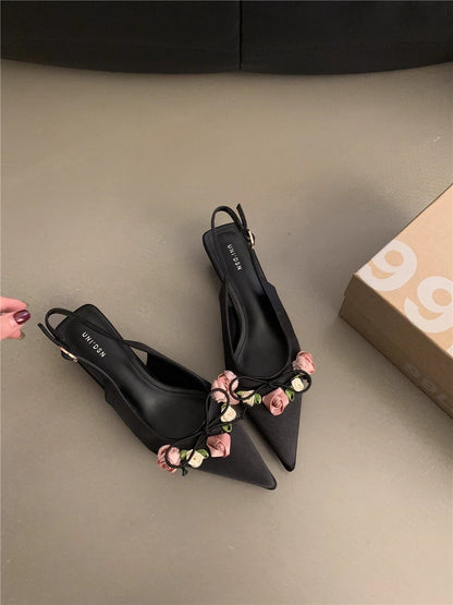 Chunky heel shoes新中式高跟鞋法式包头凉鞋女2024春夏季白色高跟凉拖鞋小猫跟单鞋