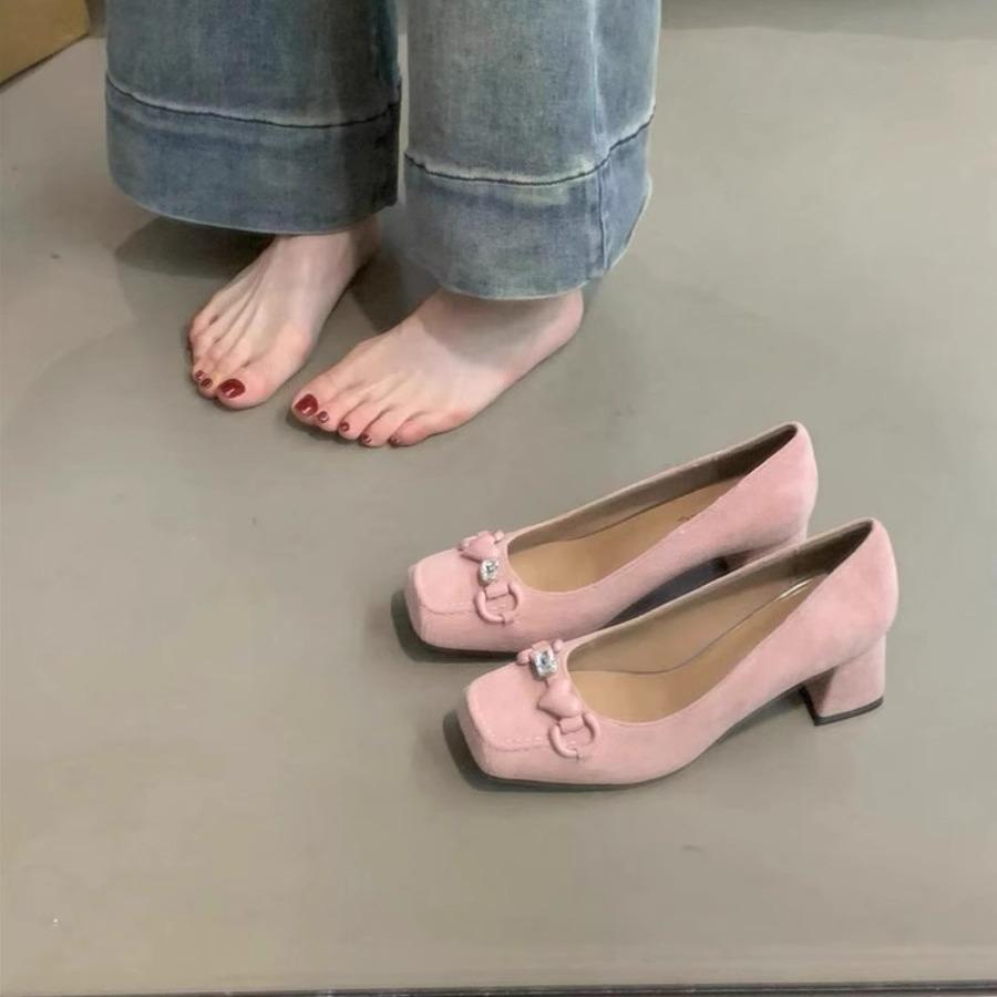 Chunky heel shoes玛丽珍鞋女仙女高跟鞋2024年新款法式气质优雅粉色爱心粗跟单鞋