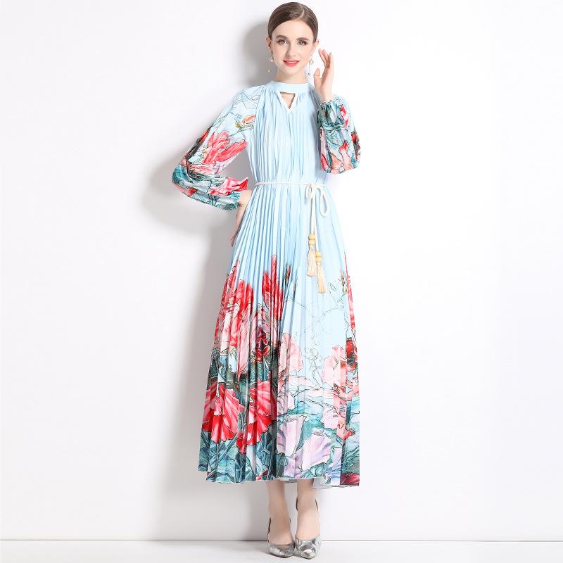 Romance with you D1 lantern sleeve fringe pleated dress