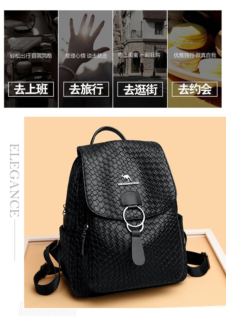 Backpack跨境外贸双肩包女2024新款时尚真皮质感大容量背包百搭软皮妈妈包