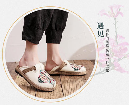 Baotou sandals2024新品上市民族风凉拖鞋女 复古部落风格绣花女鞋 手工编织鞋子