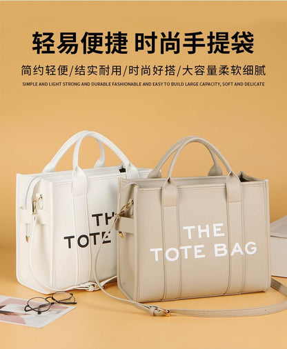 Tote bag外贸跨境新款女包女新款纯色PU字母托特包简约休闲斜挎大容量手提