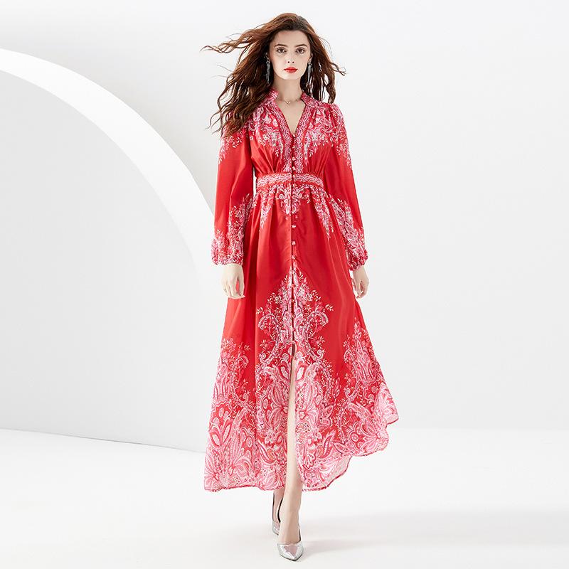 Party Romance with you D1 Long dress with red lantern sleeves