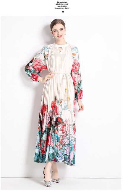 Romance with you D1 lantern sleeve fringe pleated dress