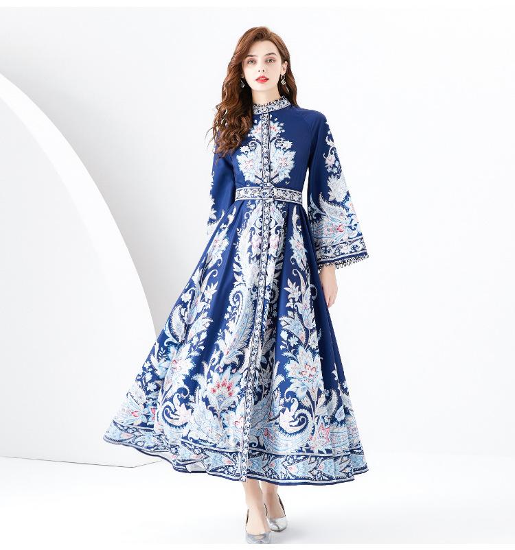 Romance with you D1 print dress with flared sleeves